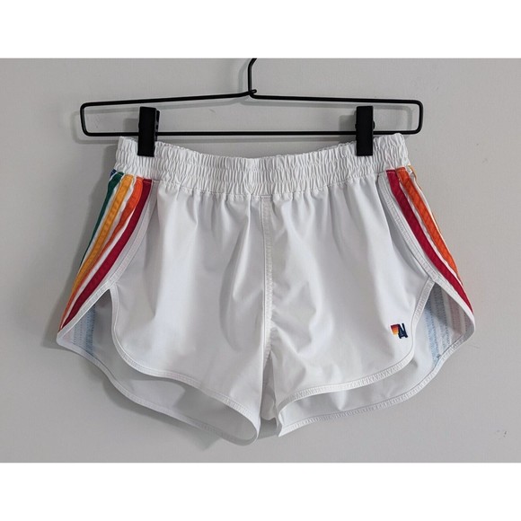 Aviator Nation Pants - Aviator Nation 5 Stripe Flex Shorts Women's Size Medium White Rainbow Jogger